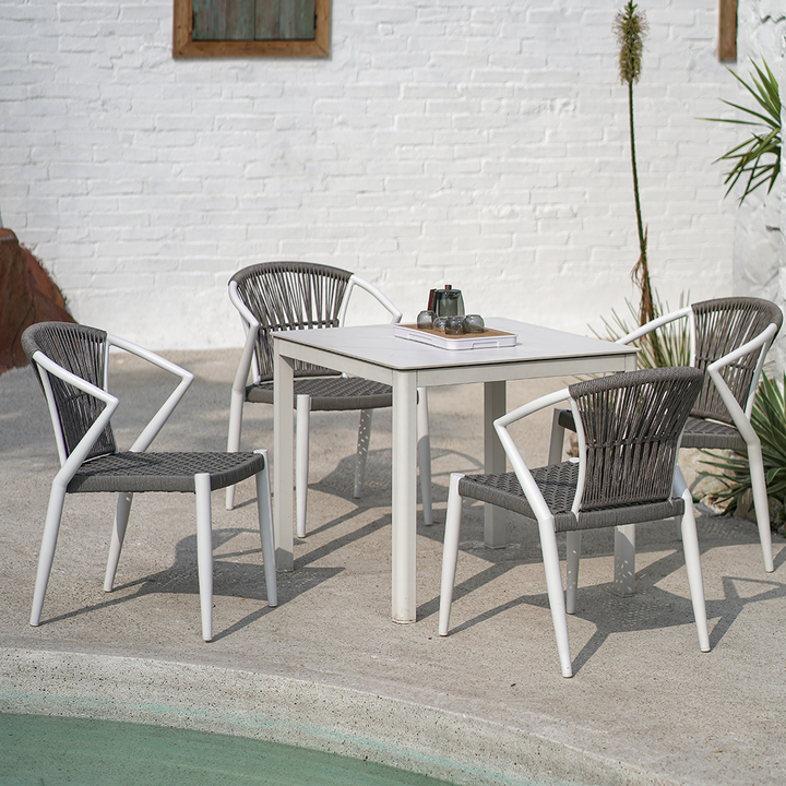 Silla de comedor al aire libre contemporánea - Sillón de aluminio tejido en ratán PE para jardín 