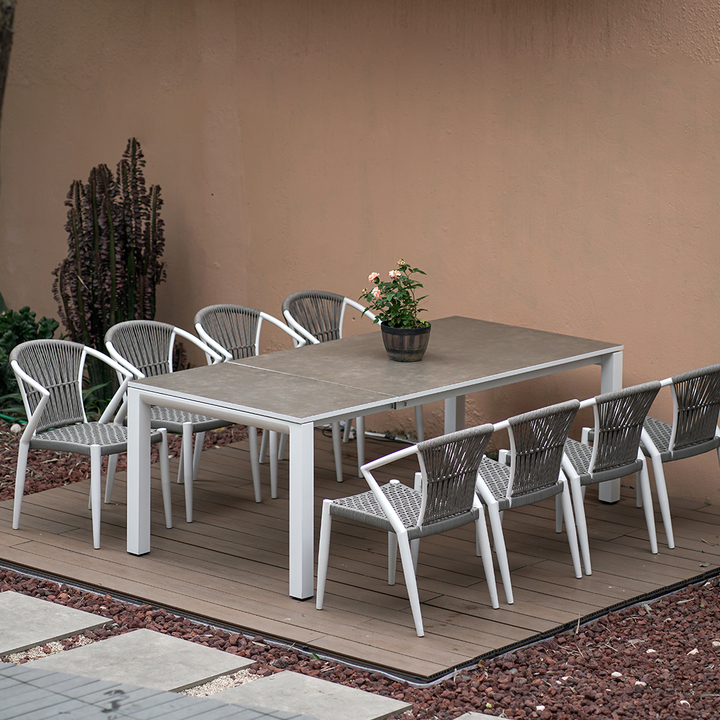 Silla de comedor al aire libre contemporánea - Sillón de aluminio tejido en ratán PE para jardín 