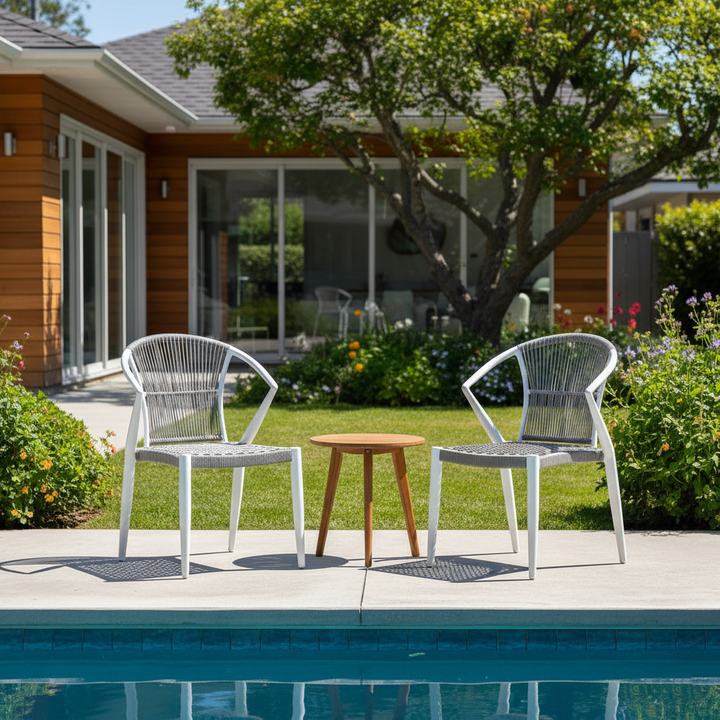 Chaise de repas extérieure contemporaine - Fauteuil en aluminium tressé en rotin PE pour jardin 