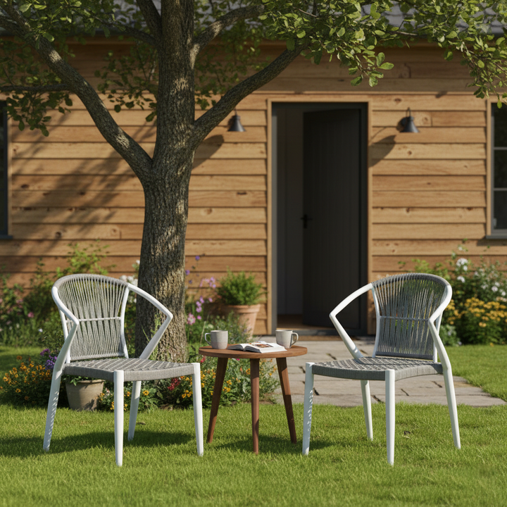 Chaise de repas extérieure contemporaine - Fauteuil en aluminium tressé en rotin PE pour jardin 