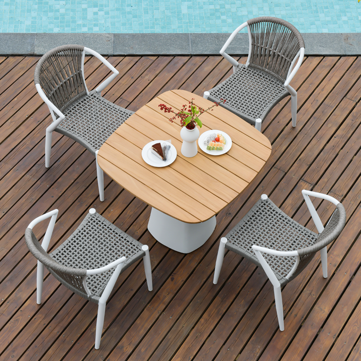 Chaise de repas extérieure contemporaine - Fauteuil en aluminium tressé en rotin PE pour jardin 
