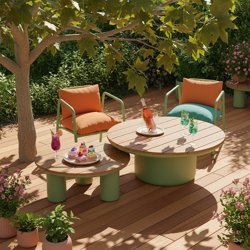 Traditional Solid Teak Wood Top Outdoor Coffee Table - Aluminum Outdoor Table For Outdoor Patio
