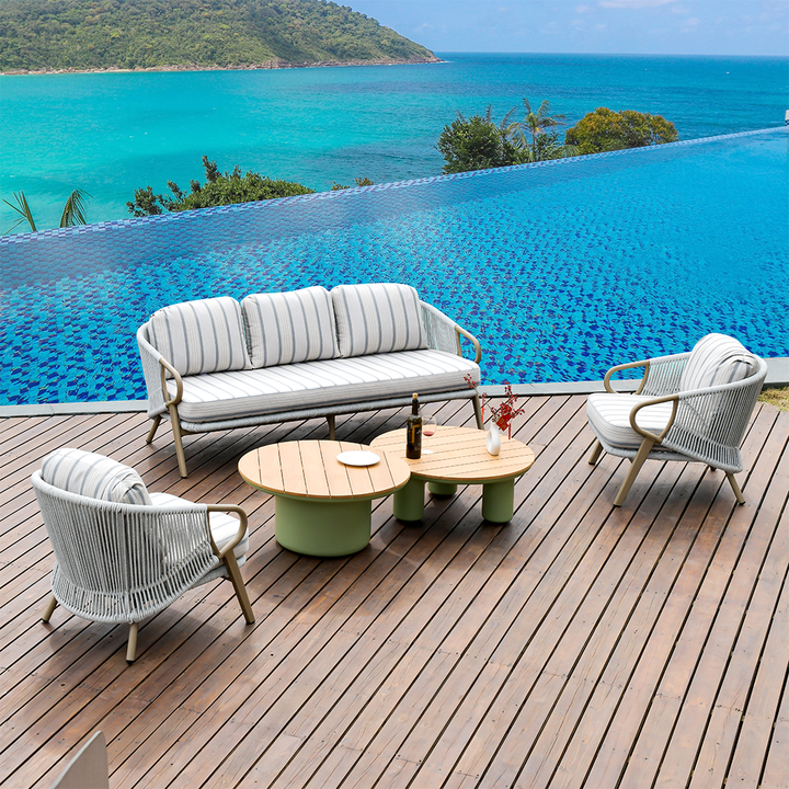 Traditional Solid Teak Wood Top Outdoor Coffee Table - Aluminum Outdoor Table For Outdoor Patio