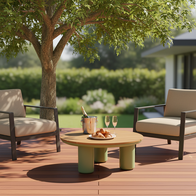 Traditional Solid Teak Wood Top Outdoor Coffee Table - Aluminum Outdoor Table For Outdoor Patio