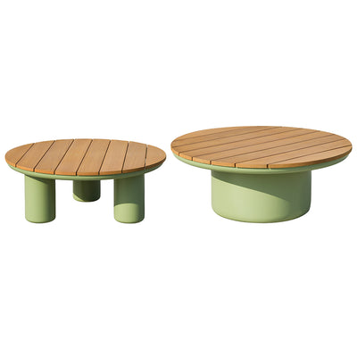 Traditional Solid Teak Wood Top Outdoor Coffee Table - Aluminum Outdoor Table For Outdoor Patio