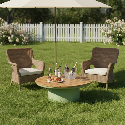 Traditional Solid Teak Wood Top Outdoor Coffee Table - Aluminum Outdoor Table For Outdoor Patio