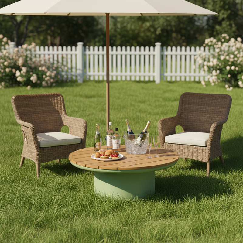 Traditional Solid Teak Wood Top Outdoor Coffee Table - Aluminum Outdoor Table For Outdoor Patio