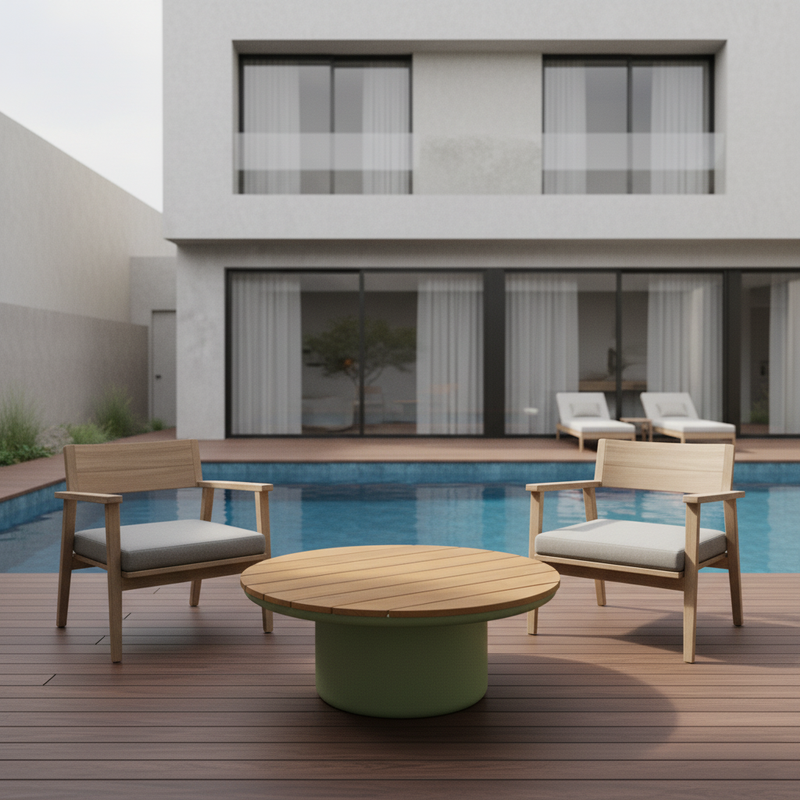 Traditional Solid Teak Wood Top Outdoor Coffee Table - Aluminum Outdoor Table For Outdoor Patio