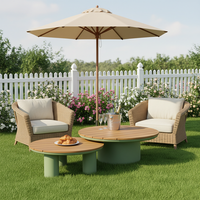 Traditional Solid Teak Wood Top Outdoor Coffee Table - Aluminum Outdoor Table For Outdoor Patio