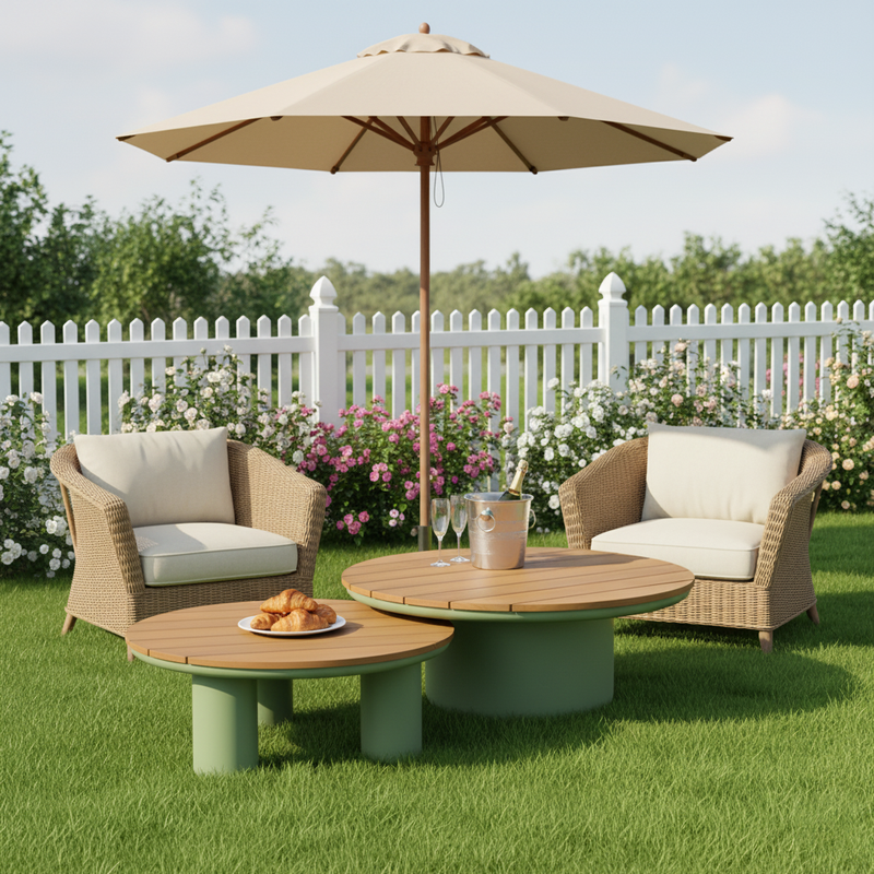 Traditional Solid Teak Wood Top Outdoor Coffee Table - Aluminum Outdoor Table For Outdoor Patio