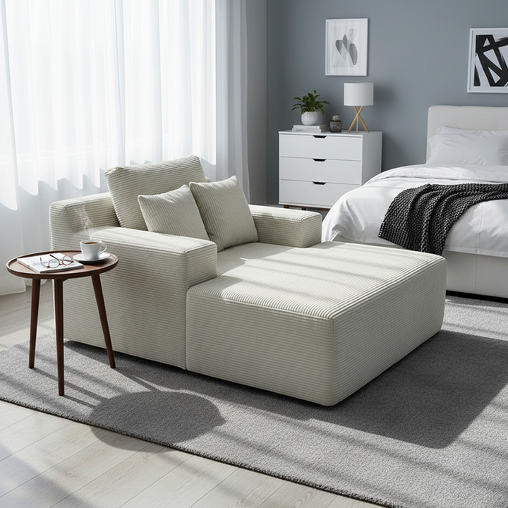 Canapé scandinave léger sans ossature, à compression simple - fauteuil lounge en velours côtelé en mousse haute densité et haute résilience pour salon 