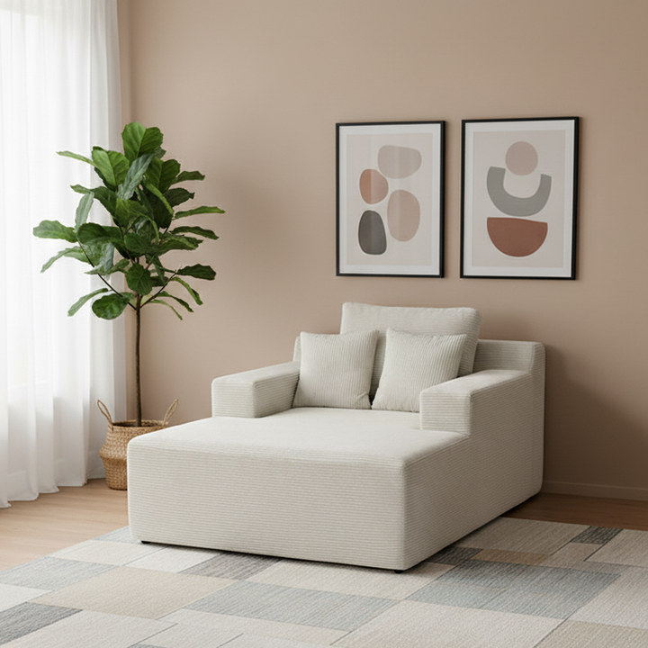 Canapé scandinave léger sans ossature, à compression simple - fauteuil lounge en velours côtelé en mousse haute densité et haute résilience pour salon 