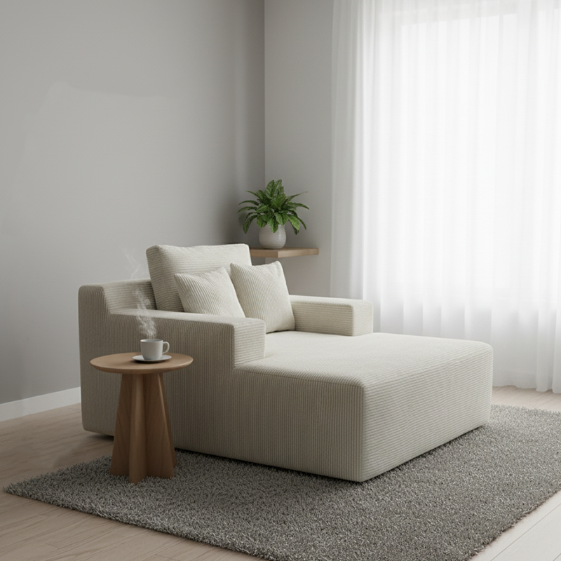 Canapé scandinave léger sans ossature, à compression simple - fauteuil lounge en velours côtelé en mousse haute densité et haute résilience pour salon 
