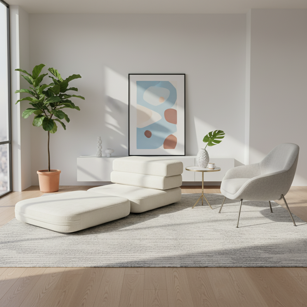 Sofá de Compresión Multifuncional Plegable Nórdico - Sofá de Espuma de Chenilla Silencioso Sin Esqueleto Para Sala de Estar y Dormitorio 
