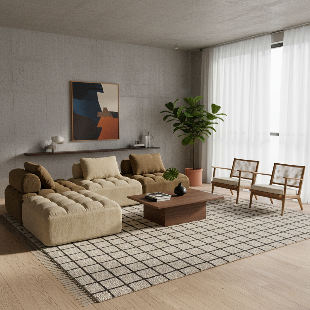 Seccional de Compresión Modular Retro de Combinación Libre - Sofá Modular de Chenilla con Espuma de Alta Densidad y Alta Resiliencia para Sala de Estar 