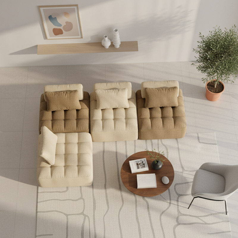Seccional de Compresión Modular Retro de Combinación Libre - Sofá Modular de Chenilla con Espuma de Alta Densidad y Alta Resiliencia para Sala de Estar 