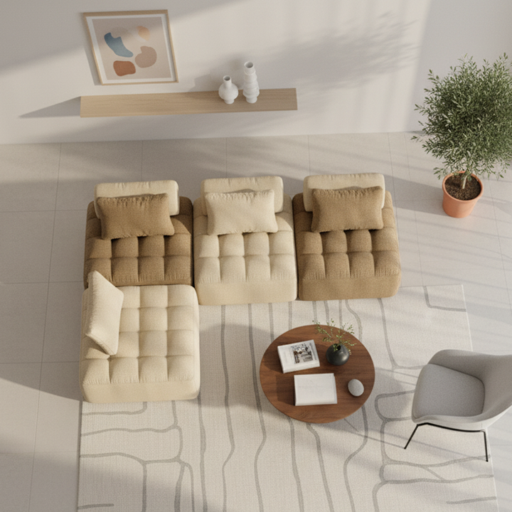 Seccional de Compresión Modular Retro de Combinación Libre - Sofá Modular de Chenilla con Espuma de Alta Densidad y Alta Resiliencia para Sala de Estar 