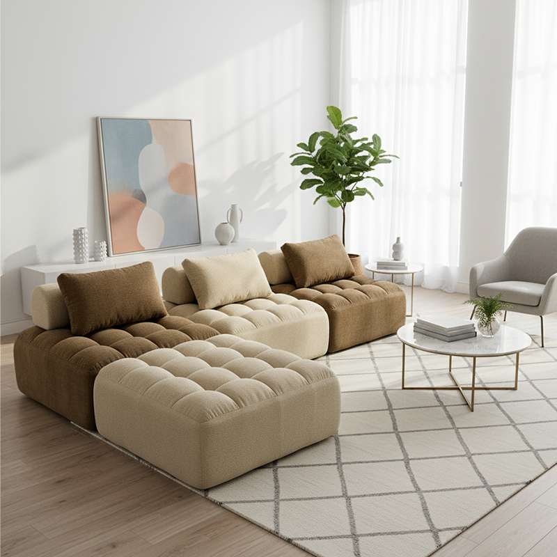 Seccional de Compresión Modular Retro de Combinación Libre - Sofá Modular de Chenilla con Espuma de Alta Densidad y Alta Resiliencia para Sala de Estar 