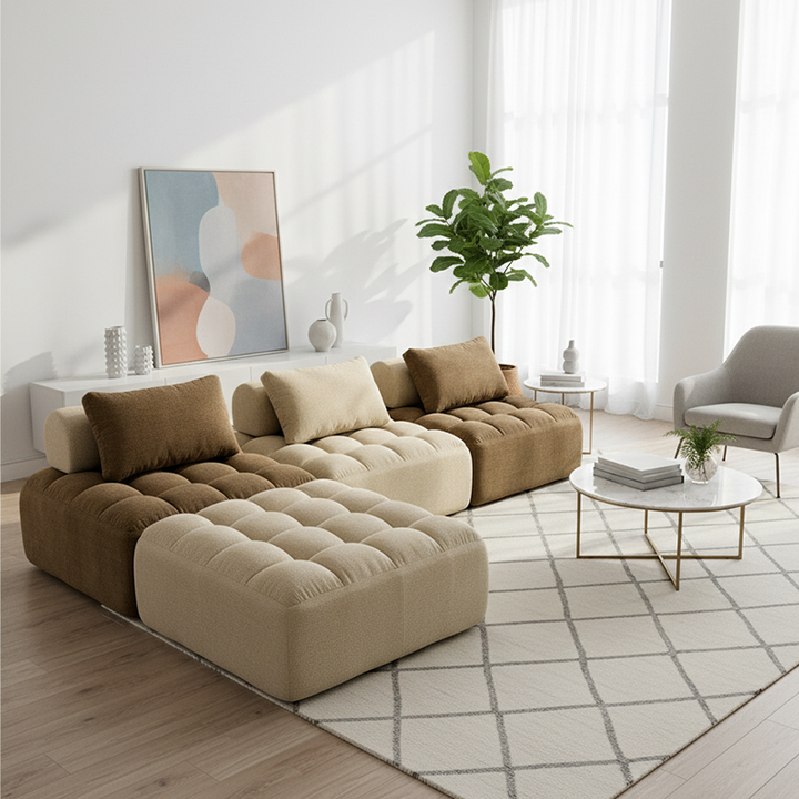 Seccional de Compresión Modular Retro de Combinación Libre - Sofá Modular de Chenilla con Espuma de Alta Densidad y Alta Resiliencia para Sala de Estar 