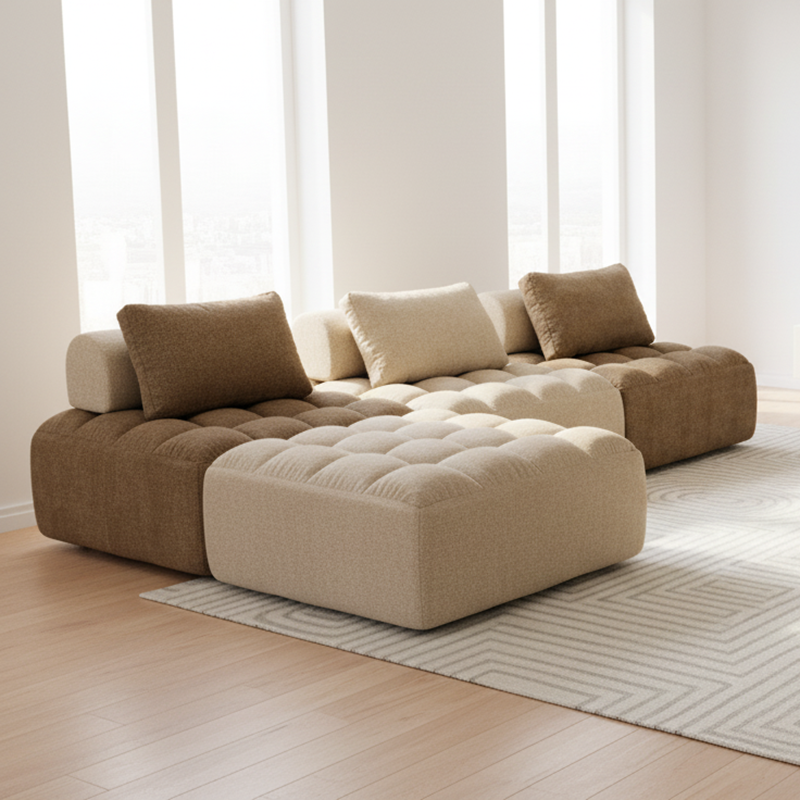 Seccional de Compresión Modular Retro de Combinación Libre - Sofá Modular de Chenilla con Espuma de Alta Densidad y Alta Resiliencia para Sala de Estar 