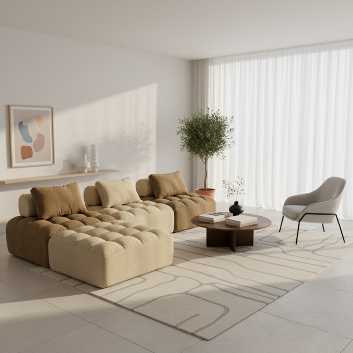 Seccional de Compresión Modular Retro de Combinación Libre - Sofá Modular de Chenilla con Espuma de Alta Densidad y Alta Resiliencia para Sala de Estar 