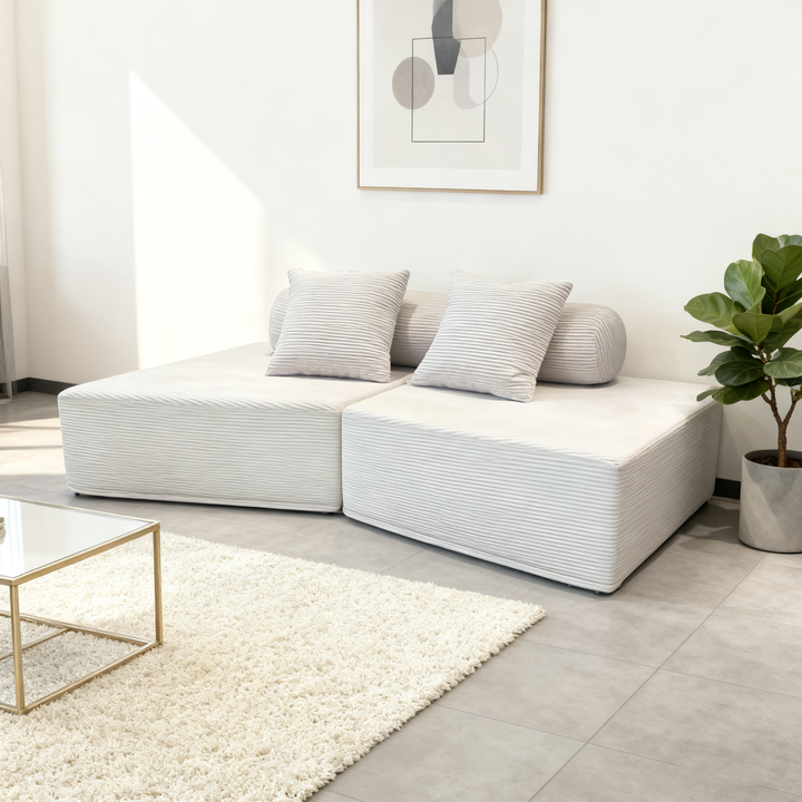 Canapé d'angle compressible minimaliste en section trapézoïdale - fauteuil de salon sans armature en velours côtelé silencieux en mousse à rebond haute densité pour salon 