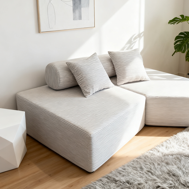 Minimalist Trapezoidal Sectional Compression Sofa - High-Density Rebound Foam Silent Frameless Corduroy Lounge Chair For Living Room