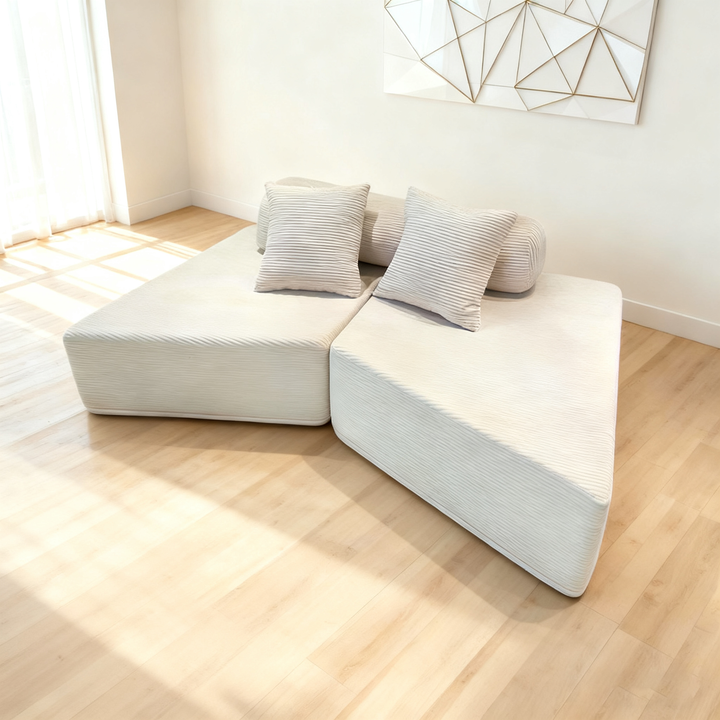 Minimalist Trapezoidal Sectional Compression Sofa - High-Density Rebound Foam Silent Frameless Corduroy Lounge Chair For Living Room