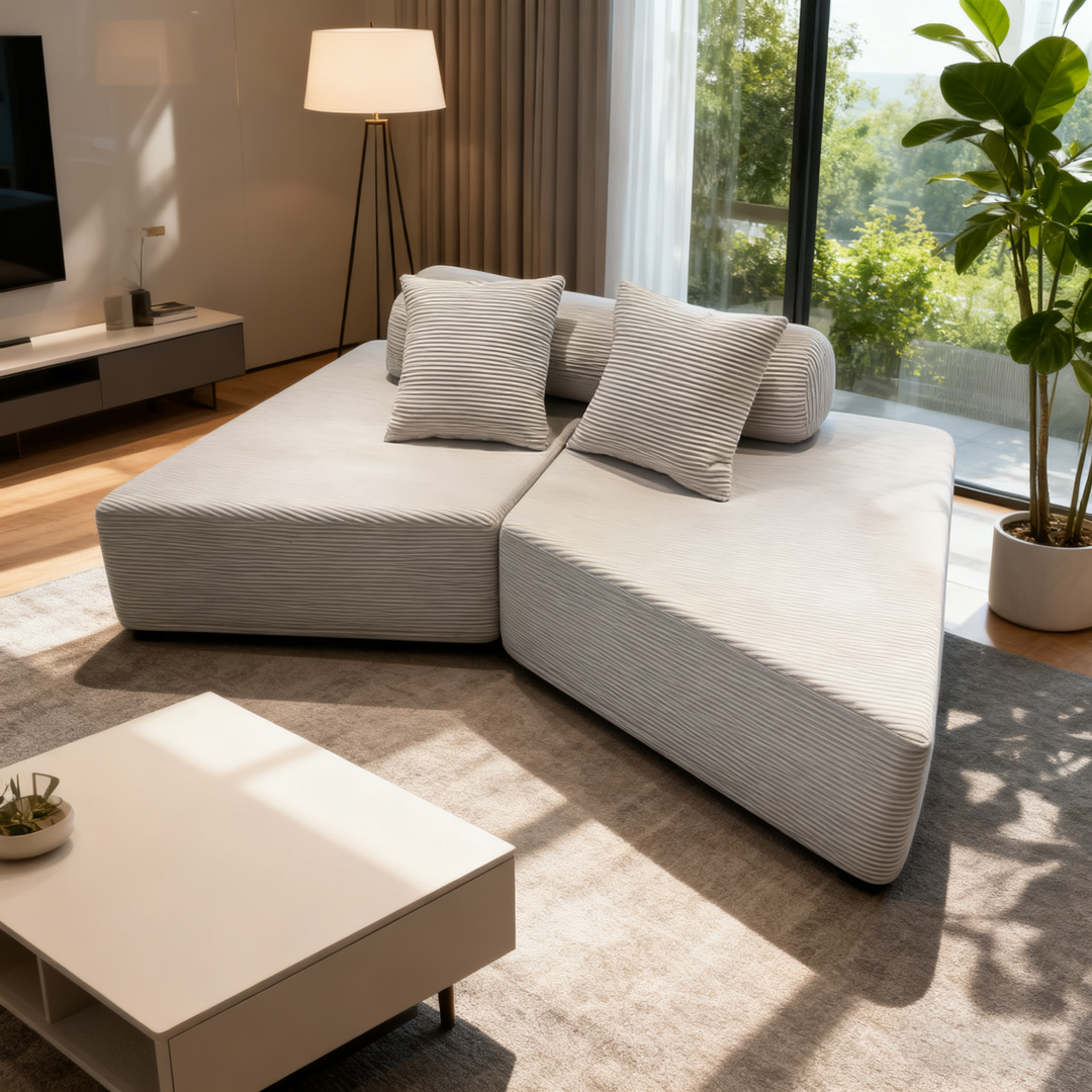 Minimalist Trapezoidal Sectional Compression Sofa - High-Density Rebound Foam Silent Frameless Corduroy Lounge Chair For Living Room