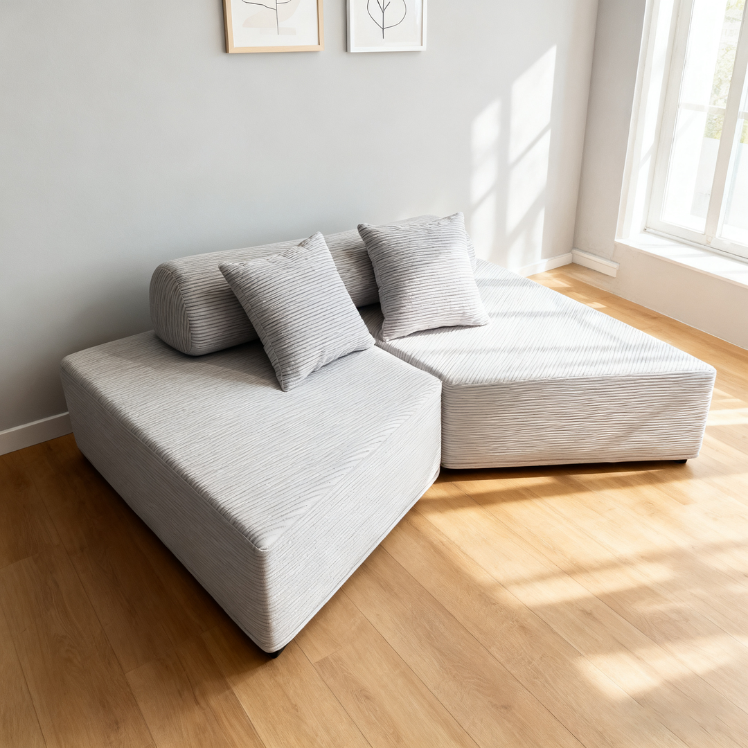 Minimalist Trapezoidal Sectional Compression Sofa - High-Density Rebound Foam Silent Frameless Corduroy Lounge Chair For Living Room