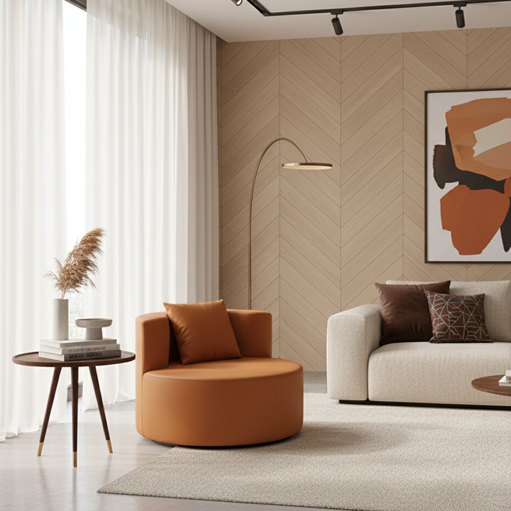 Canapé compressé contemporain en leathaire rond - fauteuil lounge scandinave en mousse haute densité pour salon 