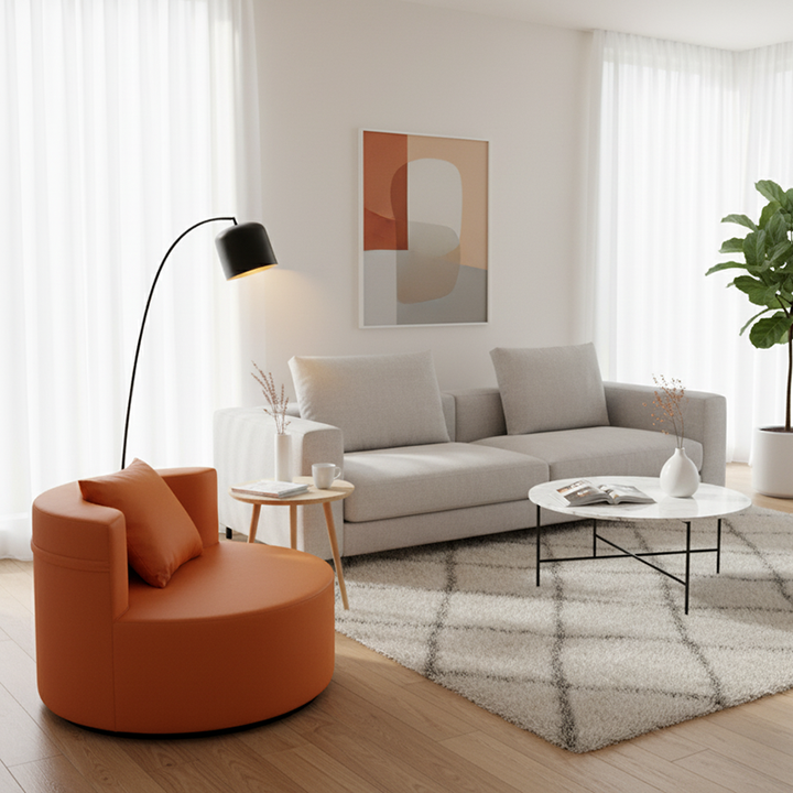 Canapé compressé contemporain en leathaire rond - fauteuil lounge scandinave en mousse haute densité pour salon 