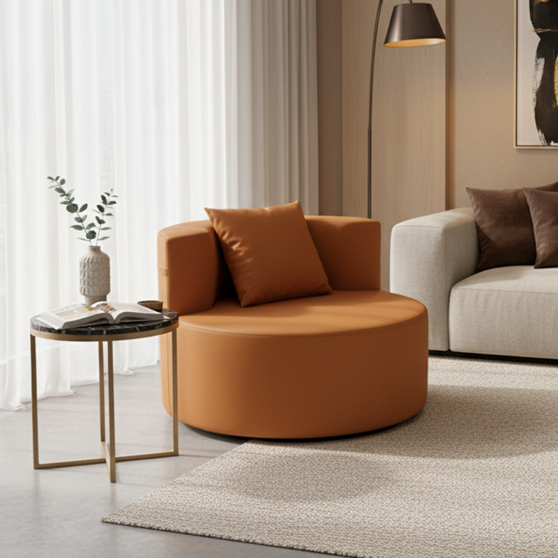Zeitgenössisches rundes Leathaire-Kompressionssofa - Skandinavischer Hochdichte-Schaum-Loungesessel für das Wohnzimmer 