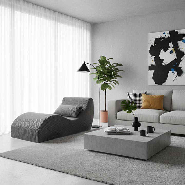 Sofá de acento comprimido de pana escandinava contemporánea - Silla de salón en forma de onda para sala de estar 