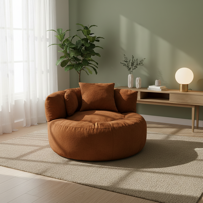 Contemporary Scandinavian Toweling Compressed Single Sofa - Round Circular Accent Chair For Living Room
