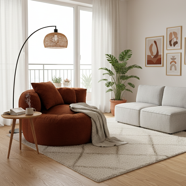 Contemporary Scandinavian Toweling Compressed Single Sofa - Round Circular Accent Chair For Living Room