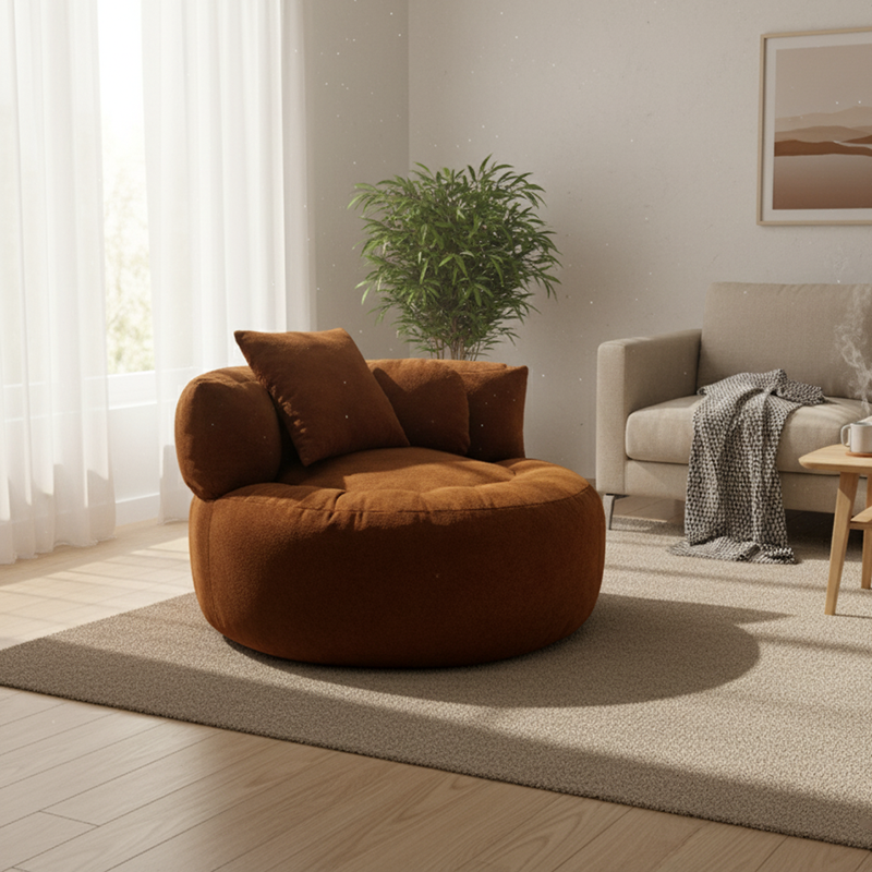 Contemporary Scandinavian Toweling Compressed Single Sofa - Round Circular Accent Chair For Living Room