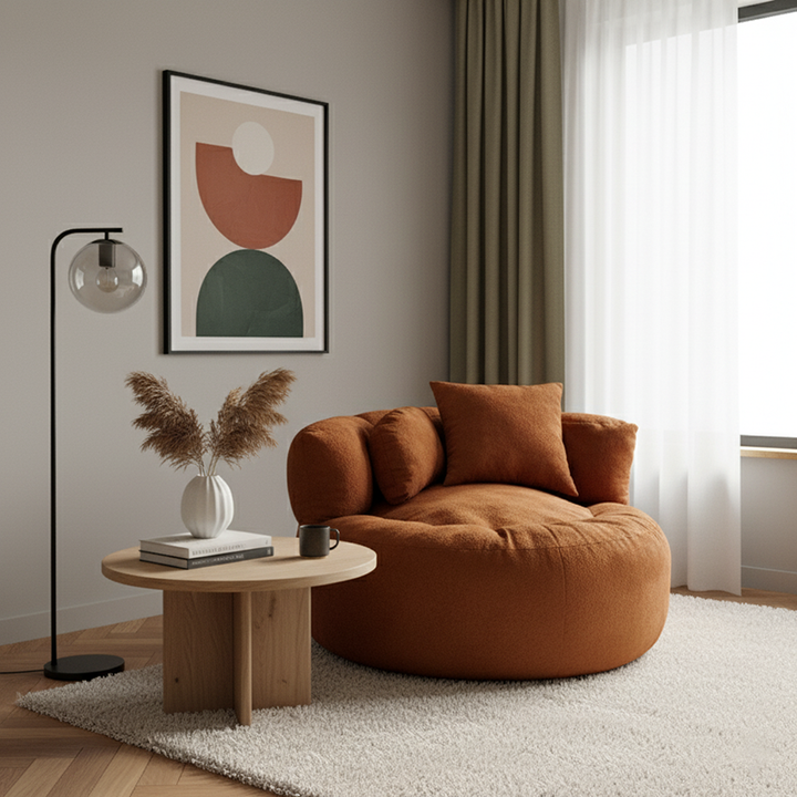 Contemporary Scandinavian Toweling Compressed Single Sofa - Round Circular Accent Chair For Living Room