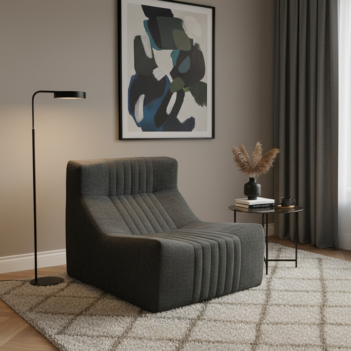 Modern Minimalist Chenille Compressed Single Sofa - Geometric Block Lounge Chair For Living Room