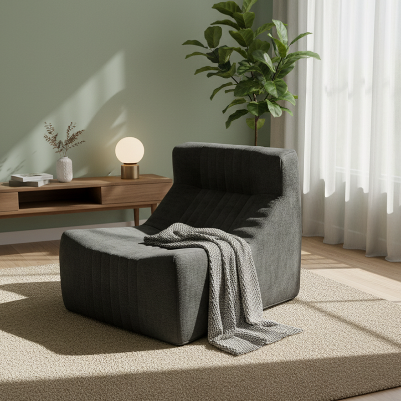Modern Minimalist Chenille Compressed Single Sofa - Geometric Block Lounge Chair For Living Room