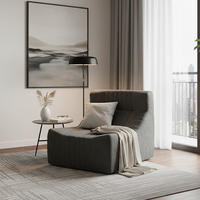 Modern Minimalist Chenille Compressed Single Sofa - Geometric Block Lounge Chair For Living Room