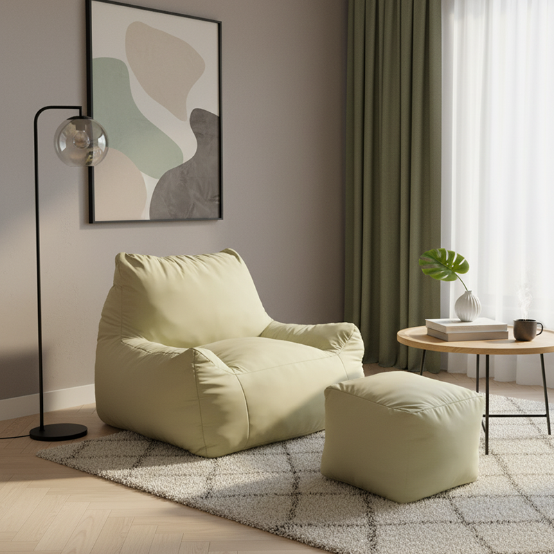 Modern Frameless Leathaire Compressed Sofa - Vacuum Compressed No-Installation Lounge Chair With Footstool For Living Room
