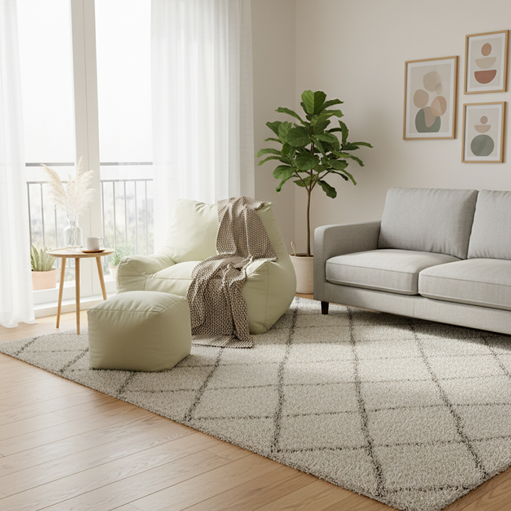 Modern Frameless Leathaire Compressed Sofa - Vacuum Compressed No-Installation Lounge Chair With Footstool For Living Room