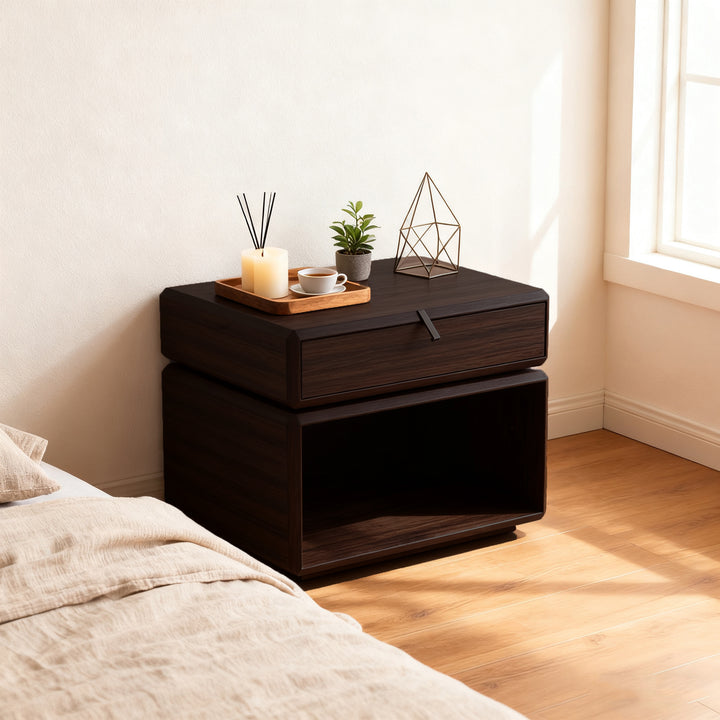Table de chevet rotative vintage - table d'appoint en bois massif multicouche, durable et robuste, pour chambre à coucher 