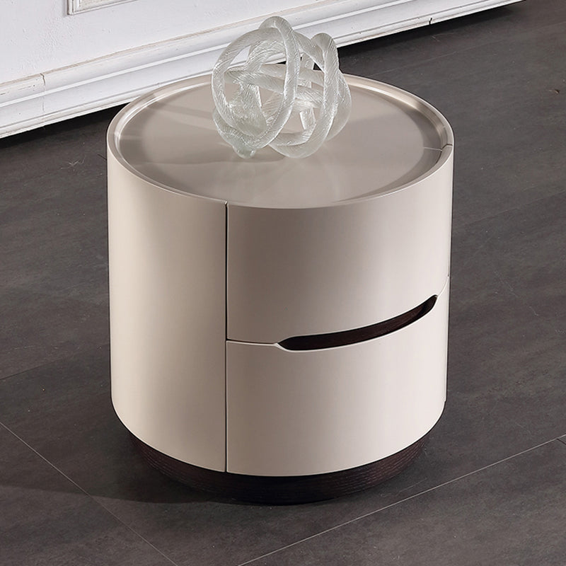 Round Anti-Collision Rotatable Nightstand - Luxury Design Practical Storage Board Side Table 2-Drawer For Bedroom
