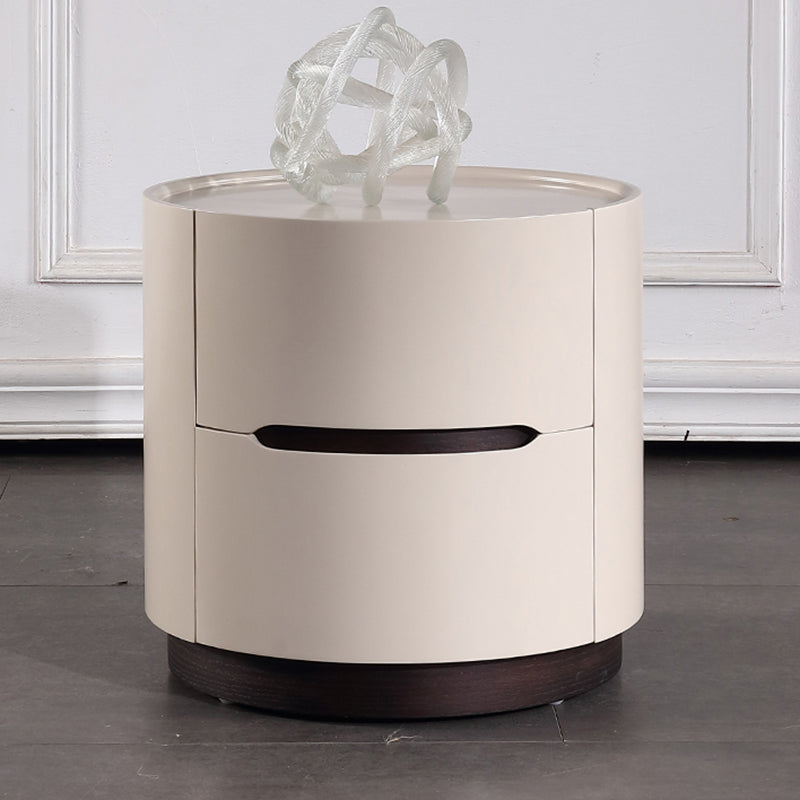 Round Anti-Collision Rotatable Nightstand - Luxury Design Practical Storage Board Side Table 2-Drawer For Bedroom