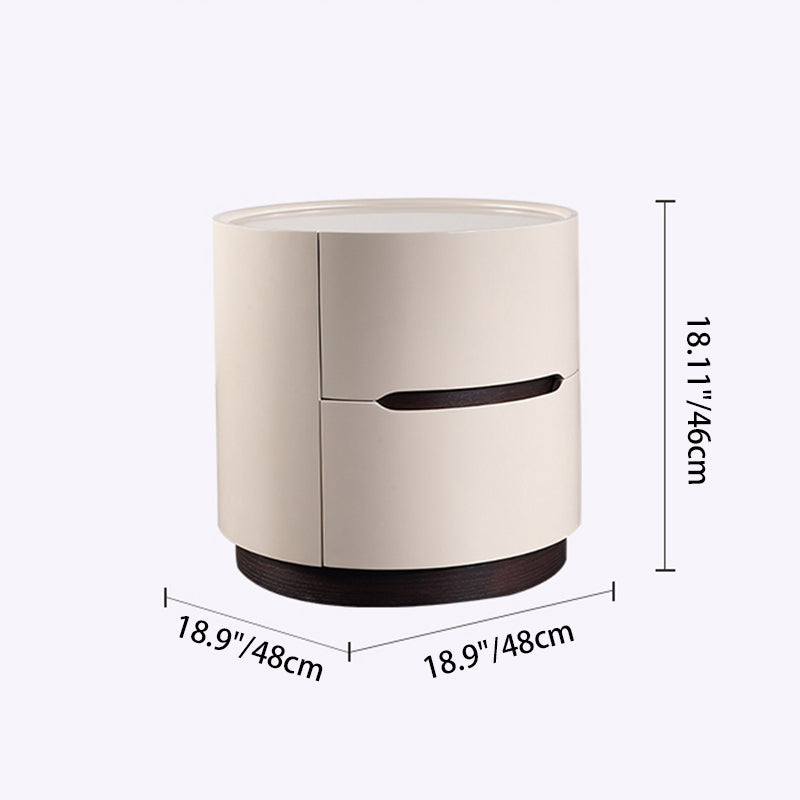 Round Anti-Collision Rotatable Nightstand - Luxury Design Practical Storage Board Side Table 2-Drawer For Bedroom