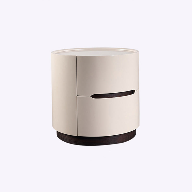 Round Anti-Collision Rotatable Nightstand - Luxury Design Practical Storage Board Side Table 2-Drawer For Bedroom