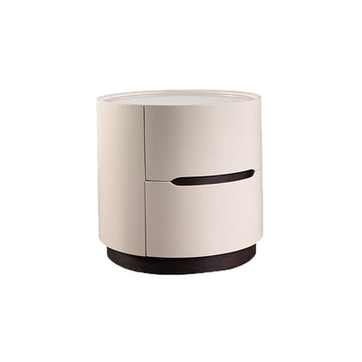 Round Anti-Collision Rotatable Nightstand - Luxury Design Practical Storage Board Side Table 2-Drawer For Bedroom