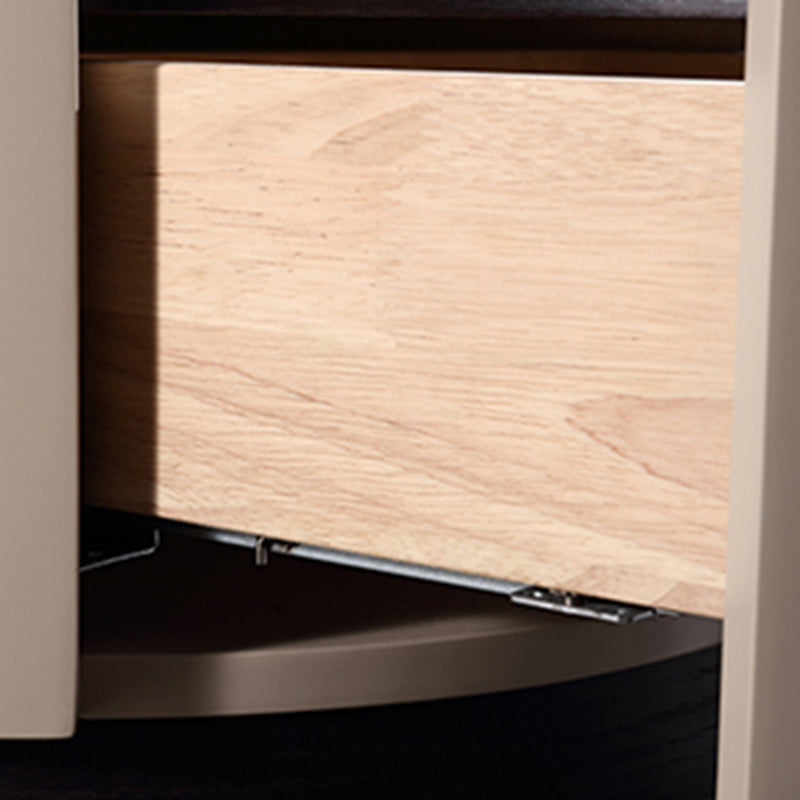 Round Anti-Collision Rotatable Nightstand - Luxury Design Practical Storage Board Side Table 2-Drawer For Bedroom